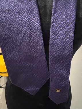 Louis Vuitton Deep Purple Silk Tie with Gold LV Accent